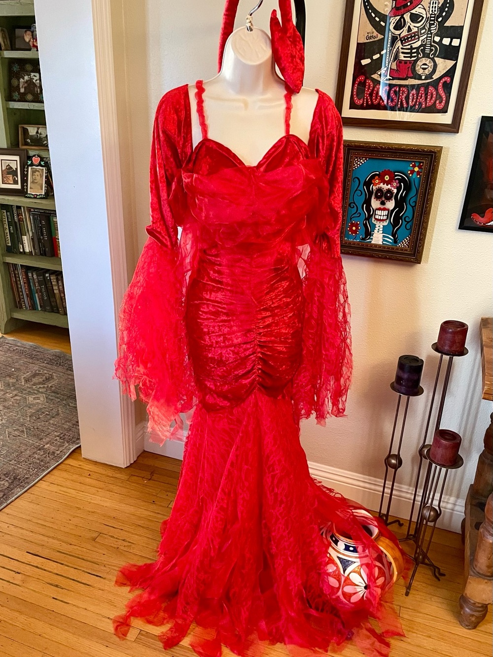 Chasing Fireflies Red Velvet Flare Lace Sleeve Devil Halloween Costume 16/18